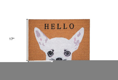 17" X 29" Natural Black and White Coir Chihuahua Hello Outdoor Door Mat