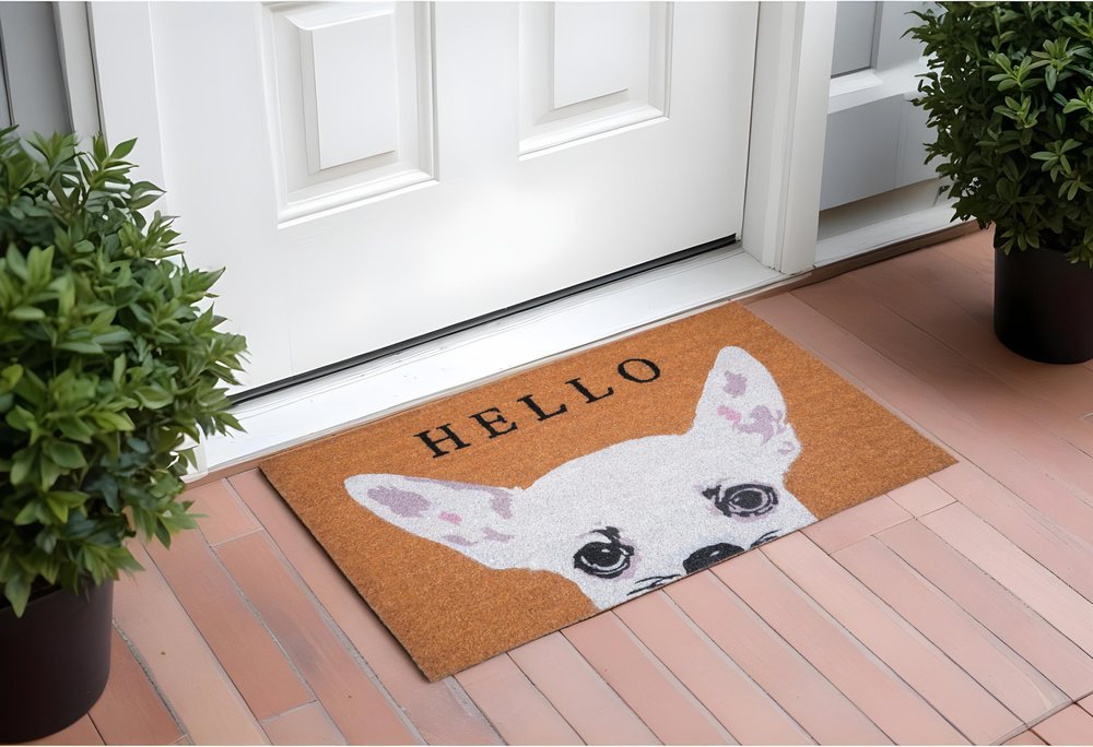 17" X 29" Natural Black and White Coir Chihuahua Hello Outdoor Door Mat