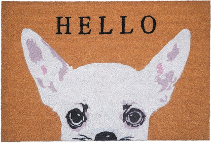 24" X 36" Natural Black and White Coir Chihuahua Hello Outdoor Door Mat