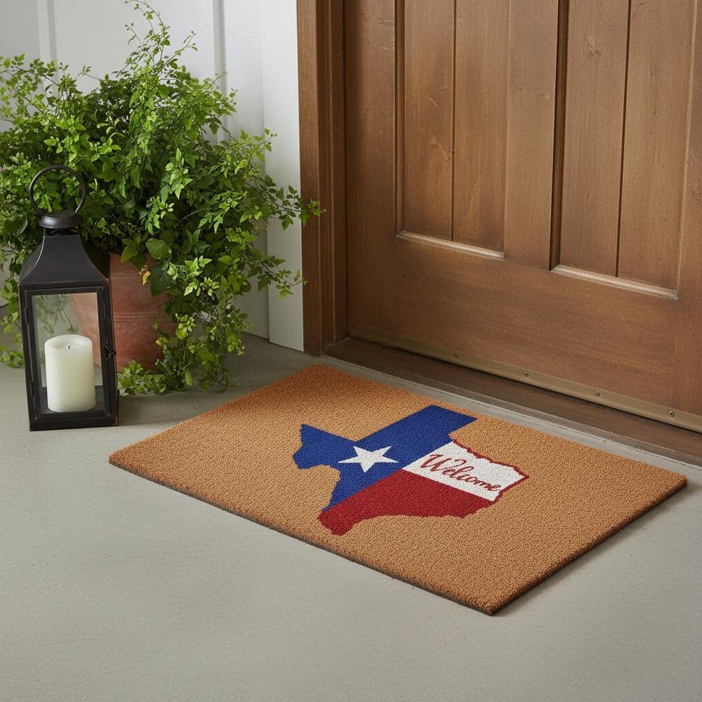 24" X 36" Natural Red White and Blue Coir Texas Outdoor Door Mat