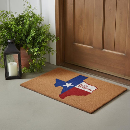 24" X 36" Natural Red White and Blue Coir Texas Outdoor Door Mat