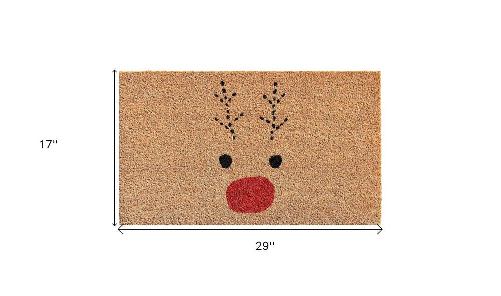 17" X 29" Natural Black and Red Coir Reindeer Outdoor Christmas Door Mat