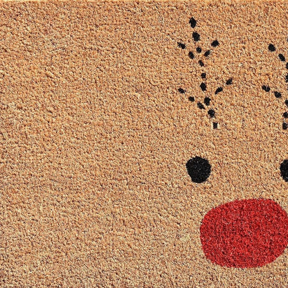 17" X 29" Natural Black and Red Coir Reindeer Outdoor Christmas Door Mat