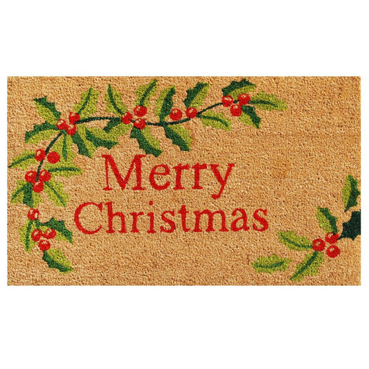 24" X 36" Natural Red and Green Coir Merry Christmas Outdoor Christmas Door Mat