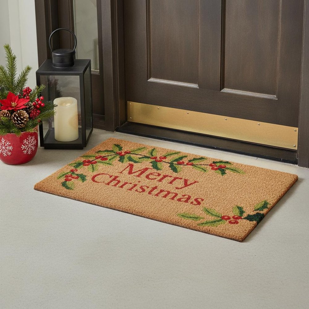 24" X 36" Natural Red and Green Coir Merry Christmas Outdoor Christmas Door Mat