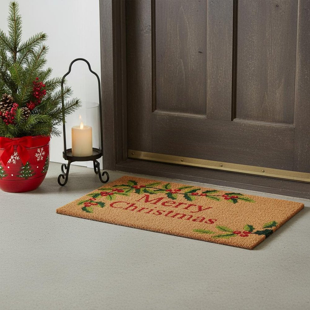 24" X 36" Natural Red and Green Coir Merry Christmas Outdoor Christmas Door Mat