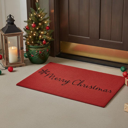 24" X 36" Red and Black Coir Merry Christmas Outdoor Christmas Door Mat