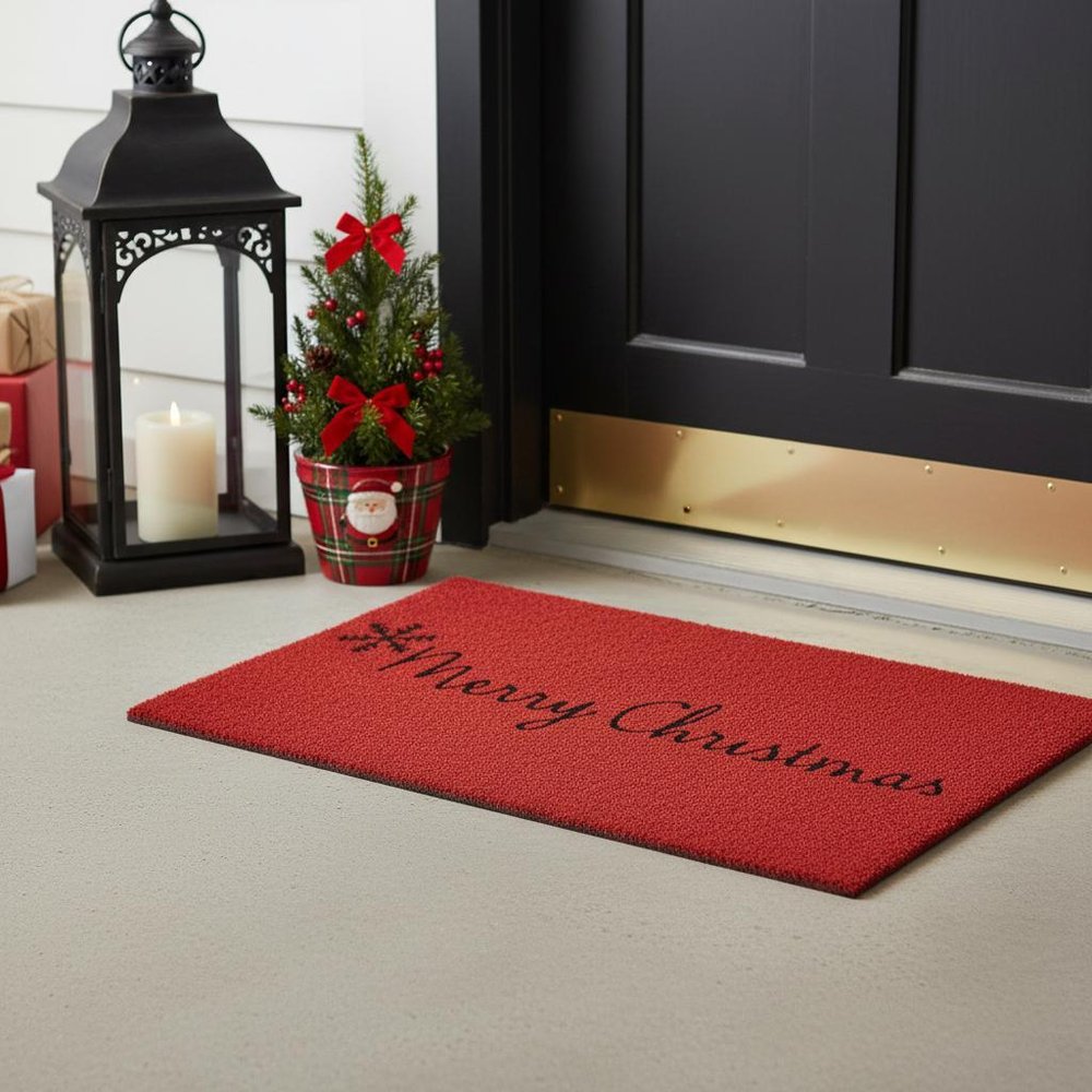 24" X 36" Red and Black Coir Merry Christmas Outdoor Christmas Door Mat