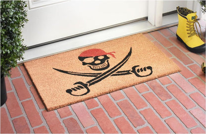 17" X 29" Natural Red and Black Coir Pirate Outdoor Door Mat