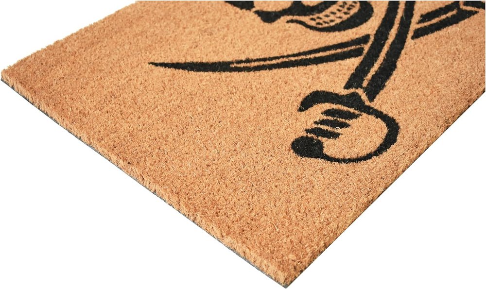 17" X 29" Natural Red and Black Coir Pirate Outdoor Door Mat