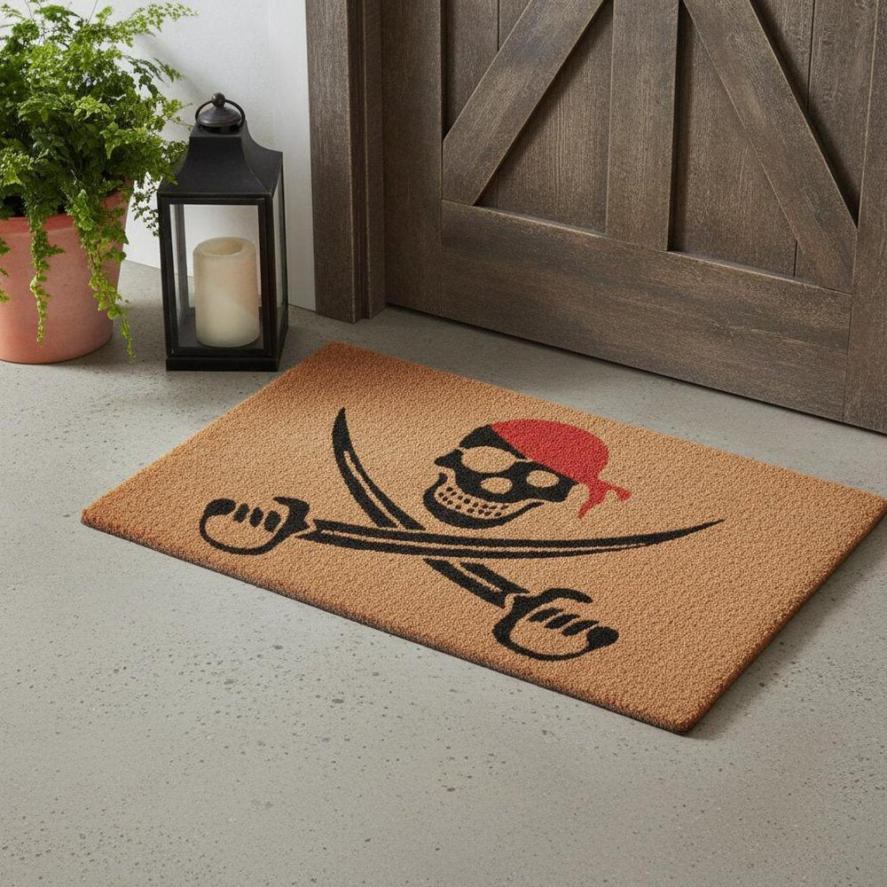 17" X 29" Natural Red and Black Coir Pirate Outdoor Door Mat