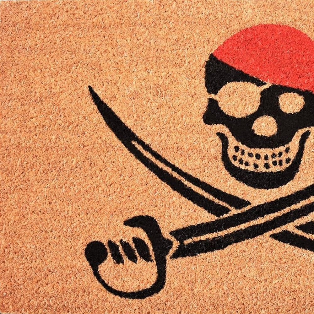 17" X 29" Natural Red and Black Coir Pirate Outdoor Door Mat