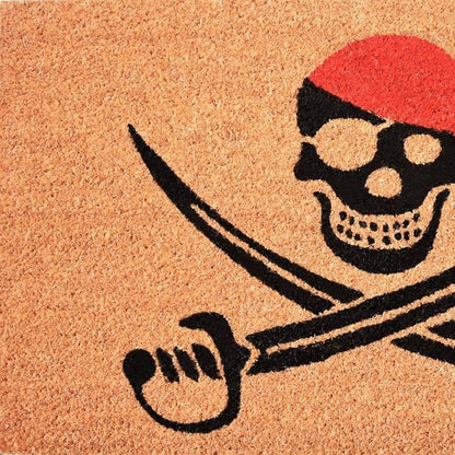 17" X 29" Natural Red and Black Coir Pirate Outdoor Door Mat