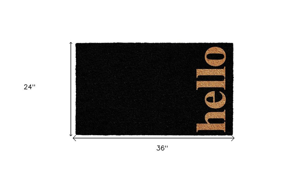 24" X 36" Black and Natural Coir Hello Outdoor Door Mat