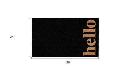 24" X 36" Black and Natural Coir Hello Outdoor Door Mat
