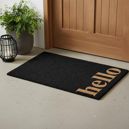 24" X 36" Black and Natural Coir Hello Outdoor Door Mat