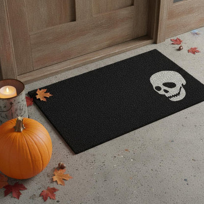 17" X 29" Black and White Coir Skull Outdoor Halloween Door Mat