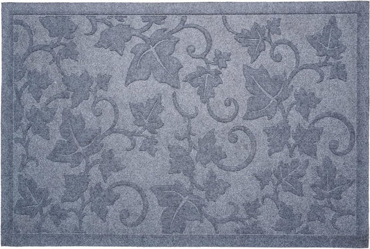 24" X 36" Light Gray Rubber Botanical Leaves Outdoor Door Mat