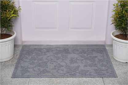24" X 36" Light Gray Rubber Botanical Leaves Outdoor Door Mat