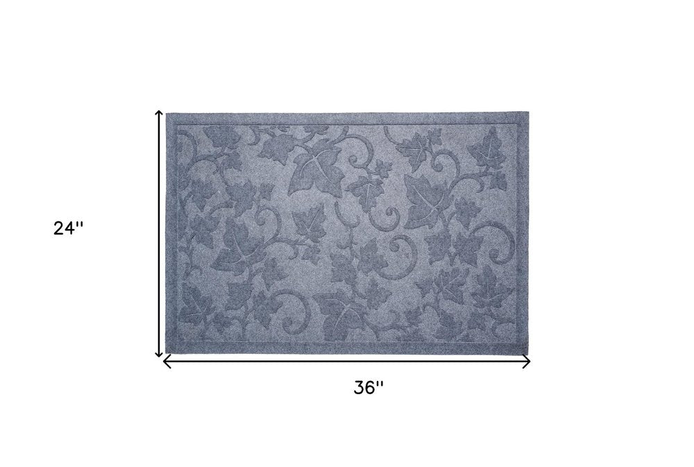 24" X 36" Light Gray Rubber Botanical Leaves Outdoor Door Mat
