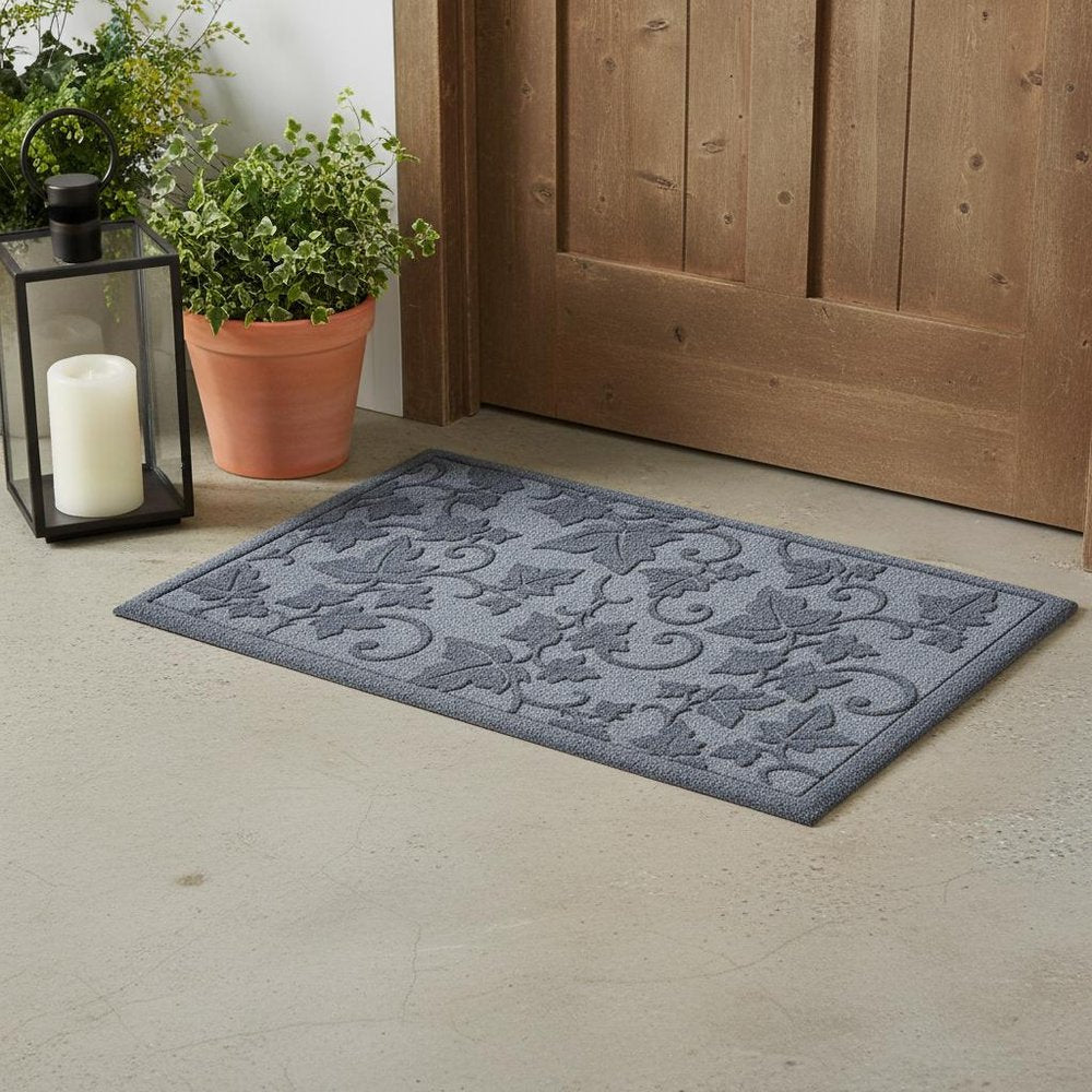 24" X 36" Light Gray Rubber Botanical Leaves Outdoor Door Mat