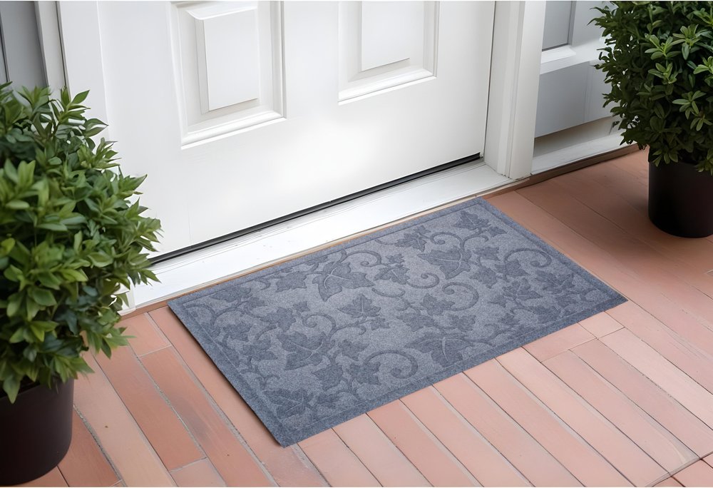 24" X 36" Light Gray Rubber Botanical Leaves Outdoor Door Mat