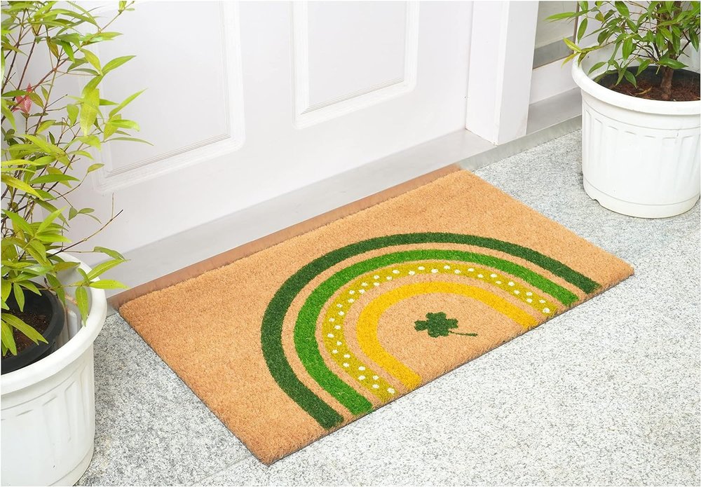 17" X 29" Natural and Green Coir Shamrock Outdoor St. Patrick's Day Door Mat