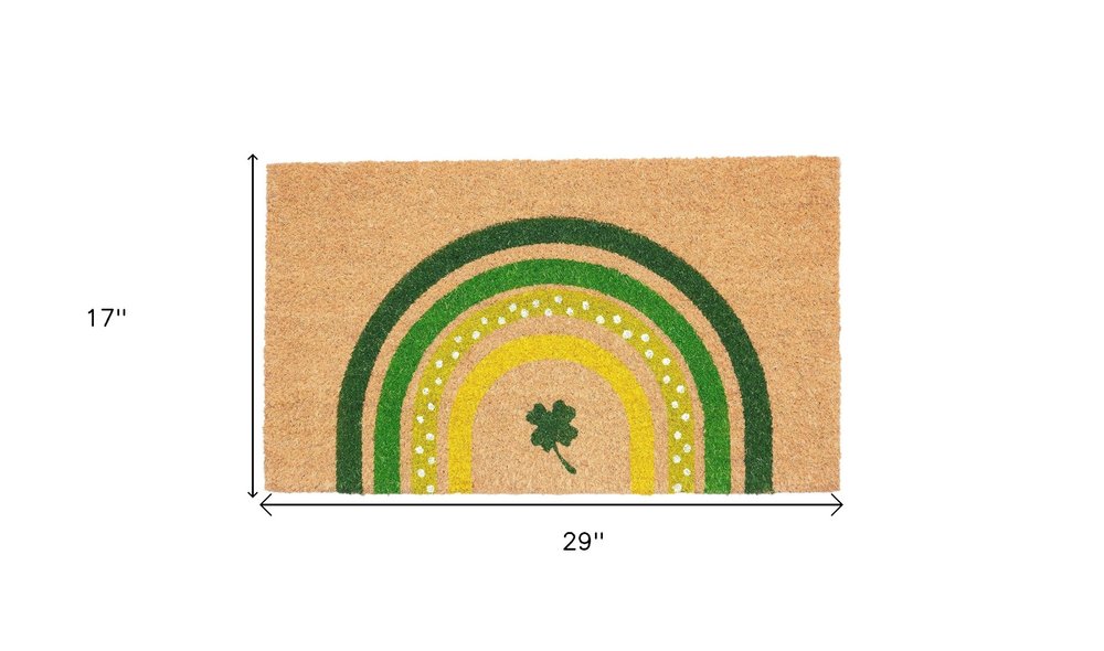 17" X 29" Natural and Green Coir Shamrock Outdoor St. Patrick's Day Door Mat