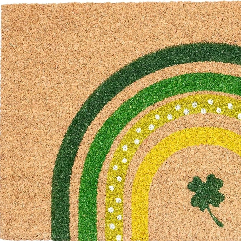 17" X 29" Natural and Green Coir Shamrock Outdoor St. Patrick's Day Door Mat