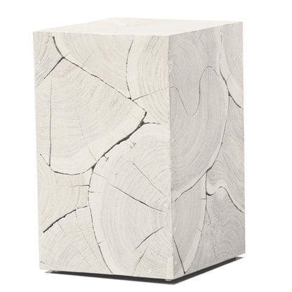 20" Whitewash Solid Wood Block Handmade Square End Table