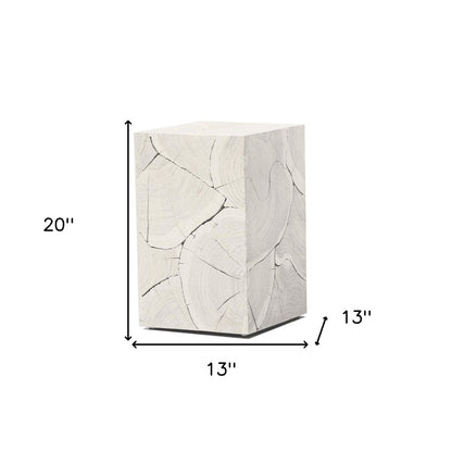 20" Whitewash Solid Wood Block Handmade Square End Table