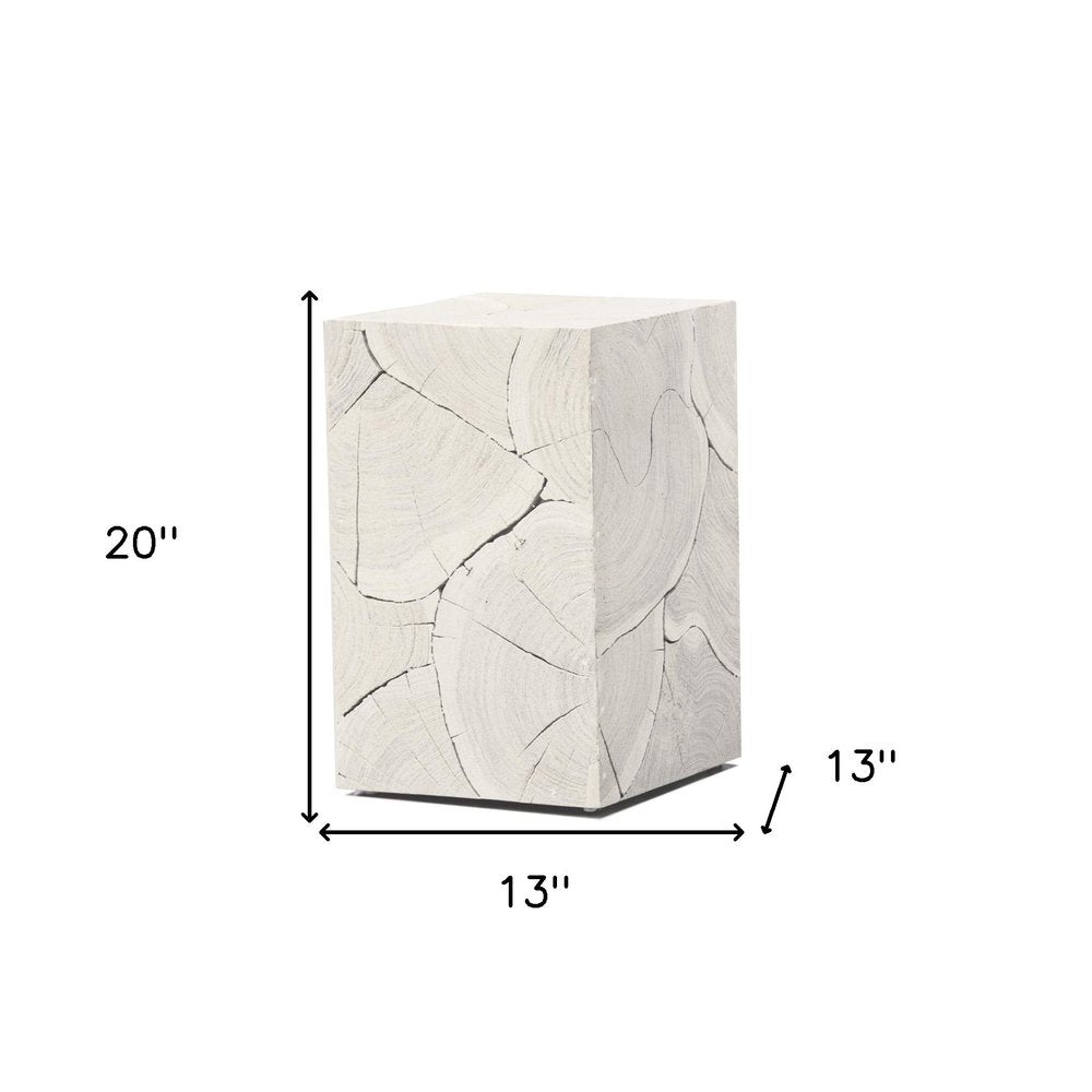 20" Whitewash Solid Wood Block Handmade Square End Table