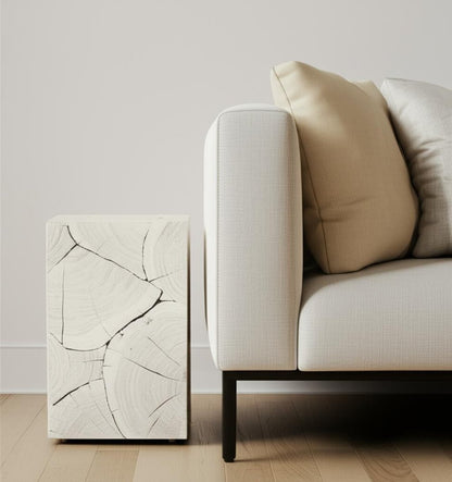 20" Whitewash Solid Wood Block Handmade Square End Table