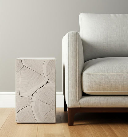 20" Whitewash Solid Wood Block Handmade Square End Table