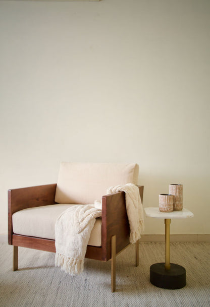 31" White Brown And Gold Top Grain Leather Arm Chair