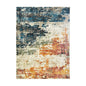 5' X 8' Beige Blue and Ivory Abstract Distressed Area Rug With Fringe
