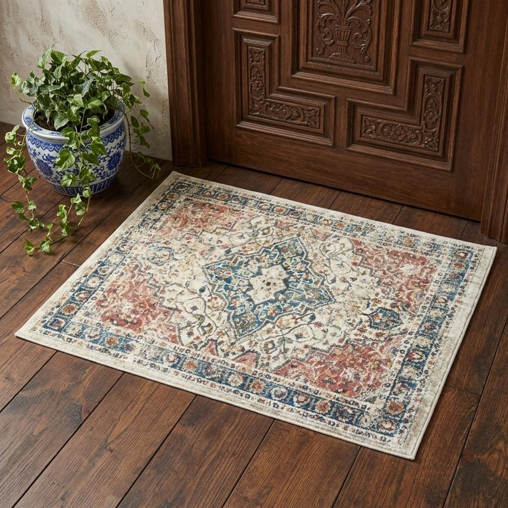 2' X 3' Beige Oriental Distressed Area Rug With Fringe