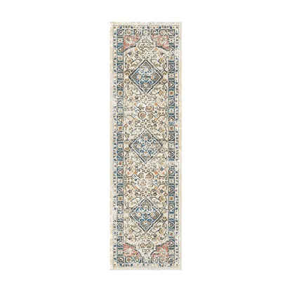 8' Beige Oriental Distressed Runner Rug With Fringe