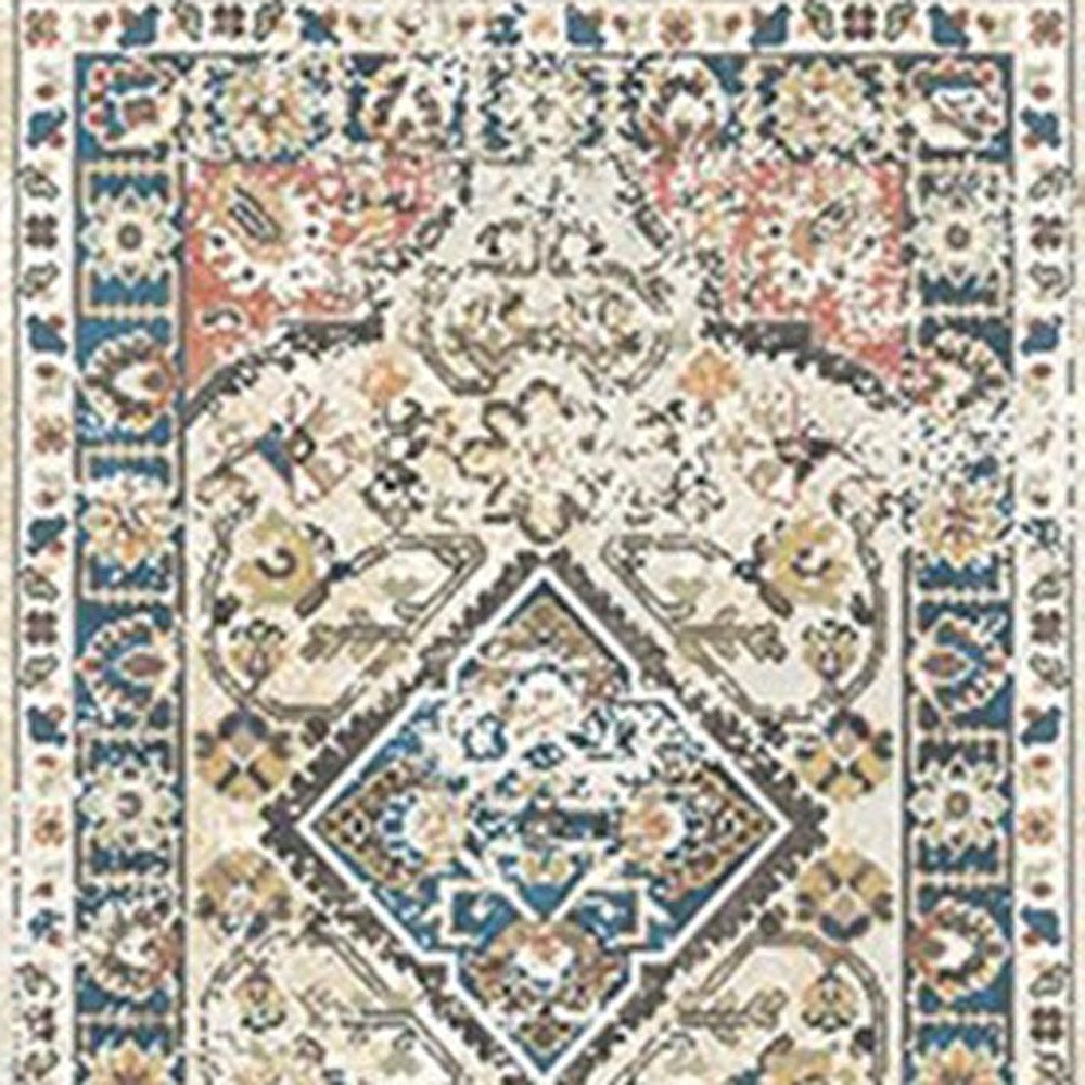 8' Beige Oriental Distressed Runner Rug With Fringe