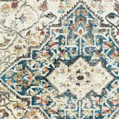 5' X 8' Beige Oriental Distressed Area Rug With Fringe