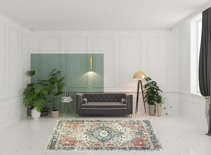 8' X 10' Beige Oriental Distressed Area Rug With Fringe