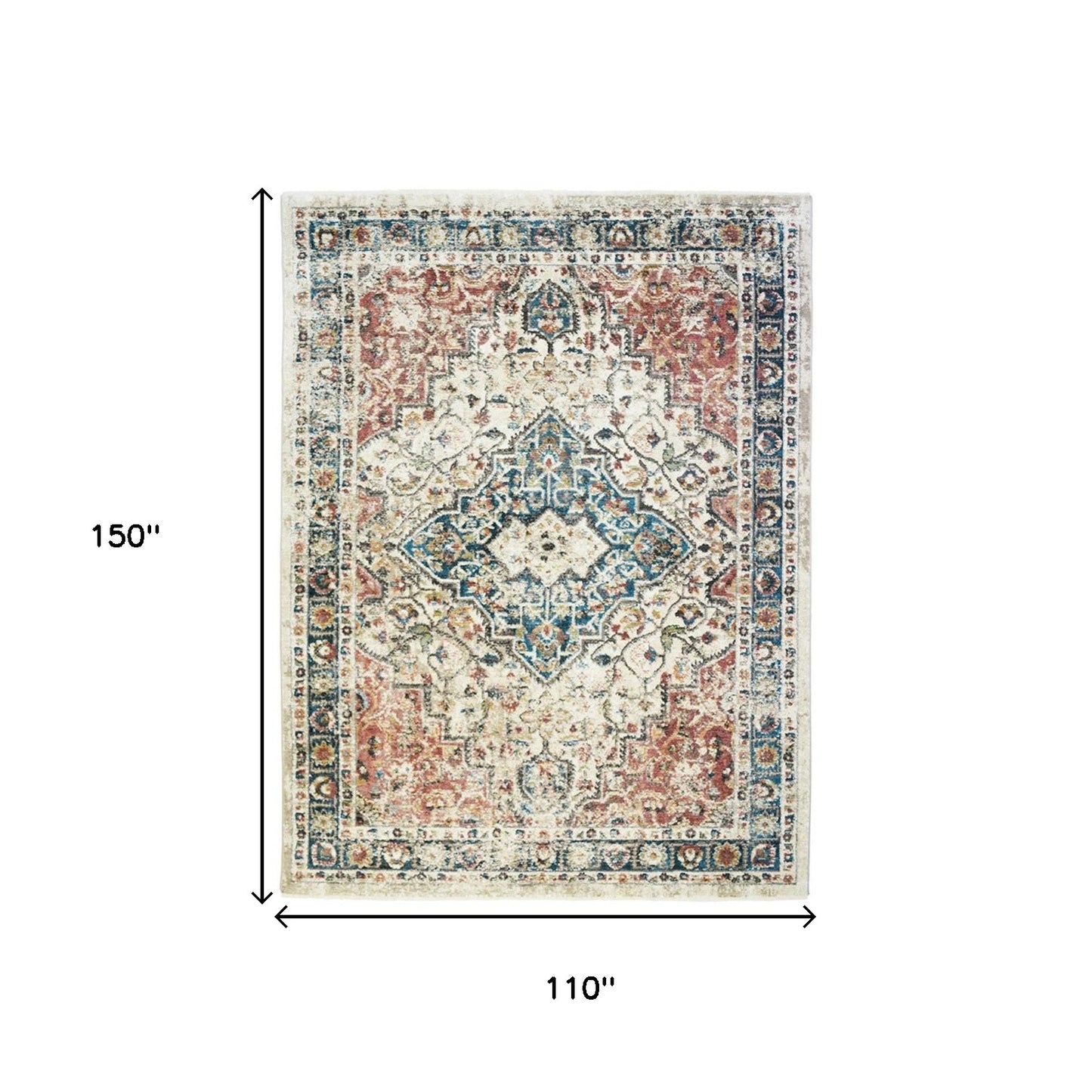 9' X 13' Beige Oriental Distressed Area Rug With Fringe