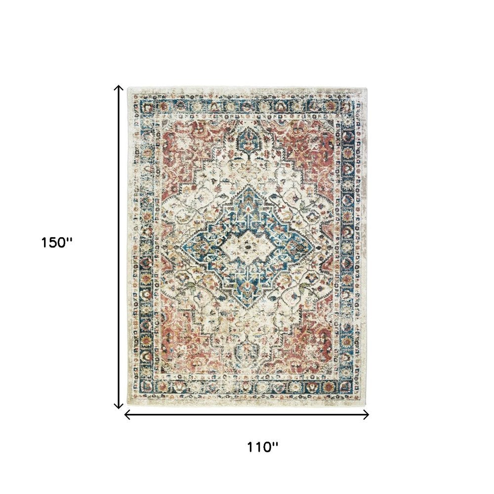 9' X 13' Beige Oriental Distressed Area Rug With Fringe