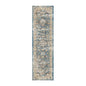 8' Blue and Brown Oriental Distressed Runner Rug With Fringe