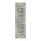8' Blue and Brown Oriental Distressed Runner Rug With Fringe