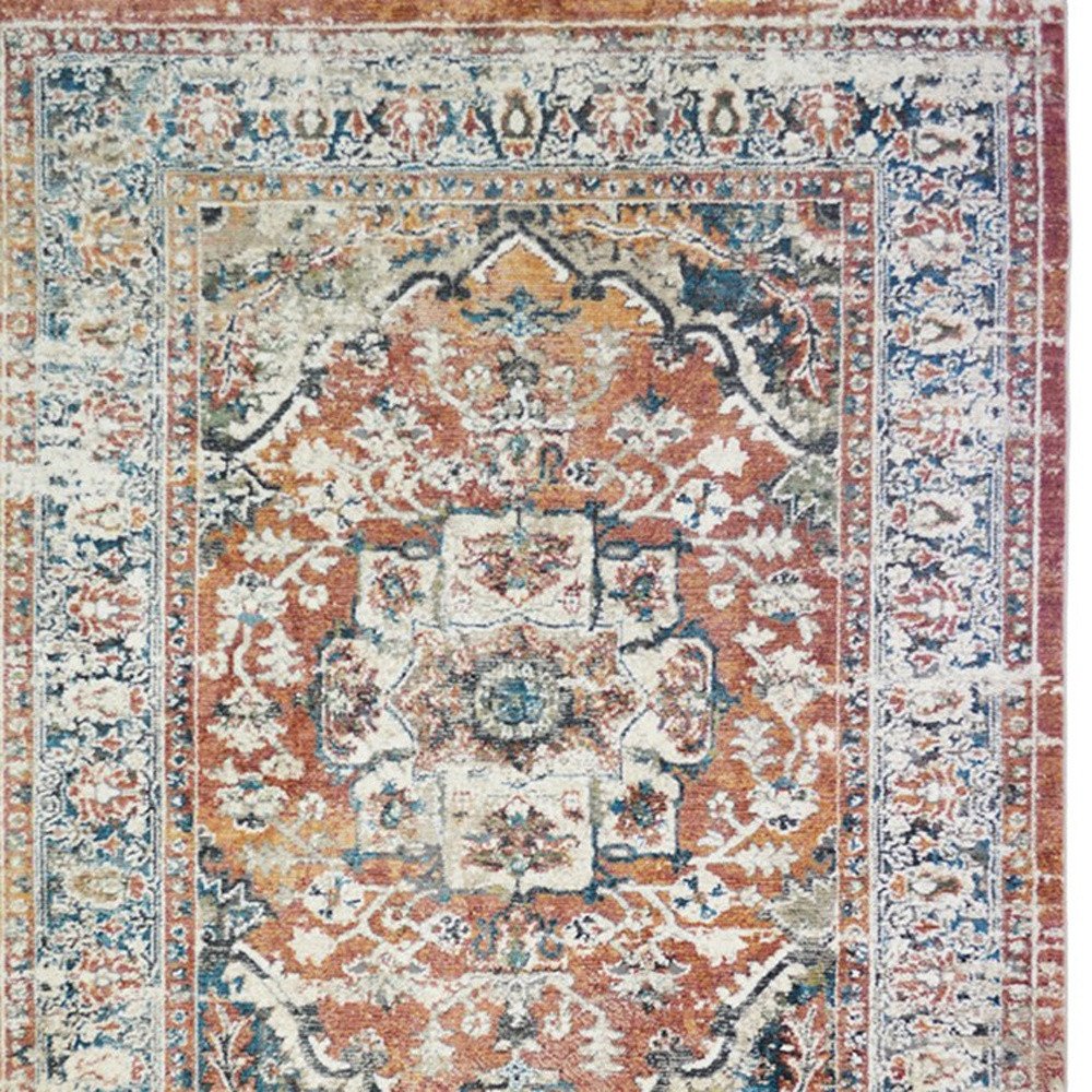 2' X 3' Rust Oriental Distressed Area Rug With Fringe