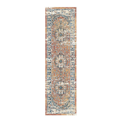 8' Rust Oriental Distressed Runner Rug With Fringe