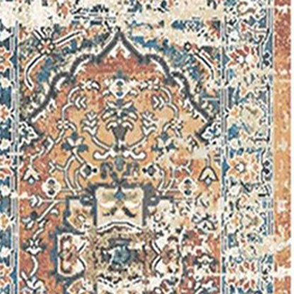 8' Rust Oriental Distressed Runner Rug With Fringe