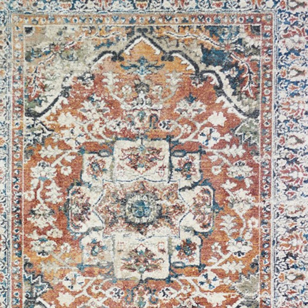 5' X 8' Rust Oriental Distressed Area Rug With Fringe