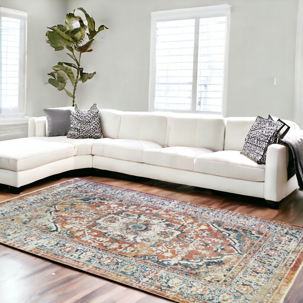 8' X 10' Rust Oriental Distressed Area Rug With Fringe